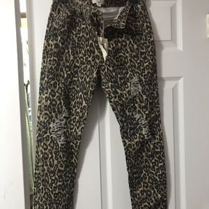 Easel leopard print distressed jeans